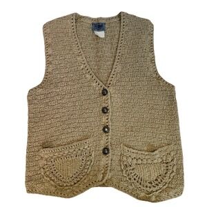 Vintage Crochet Knit Vest 90s Indie Boho Cottage Granny Rustic Heritage Cozy L